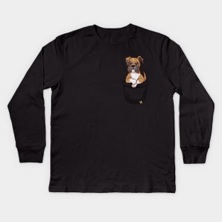 Pocket Cute Boxer Dog Kids Long Sleeve T-Shirt